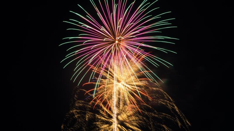 Pink firework erupts.