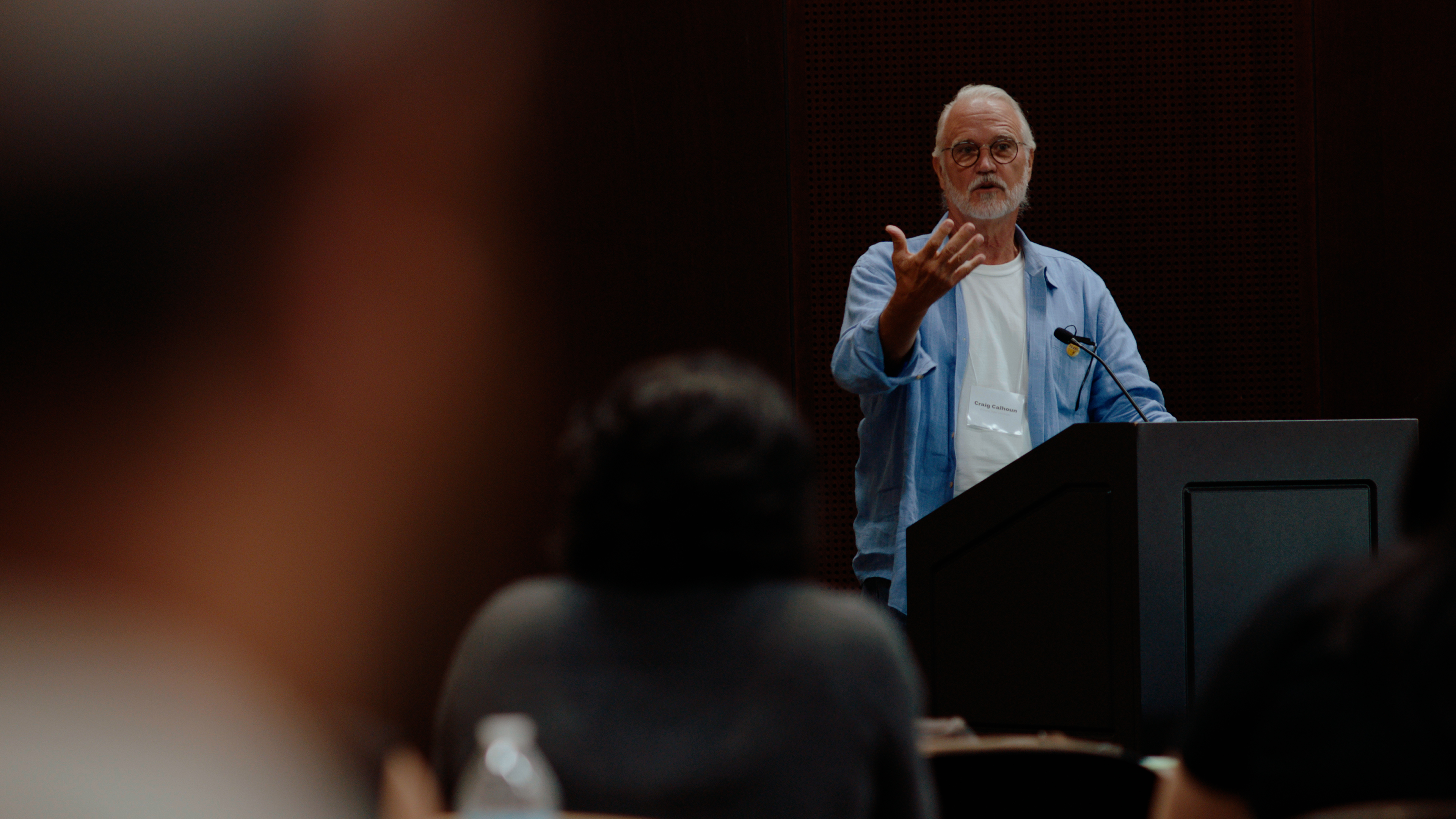 Craig Calhoun addresses the crowd.