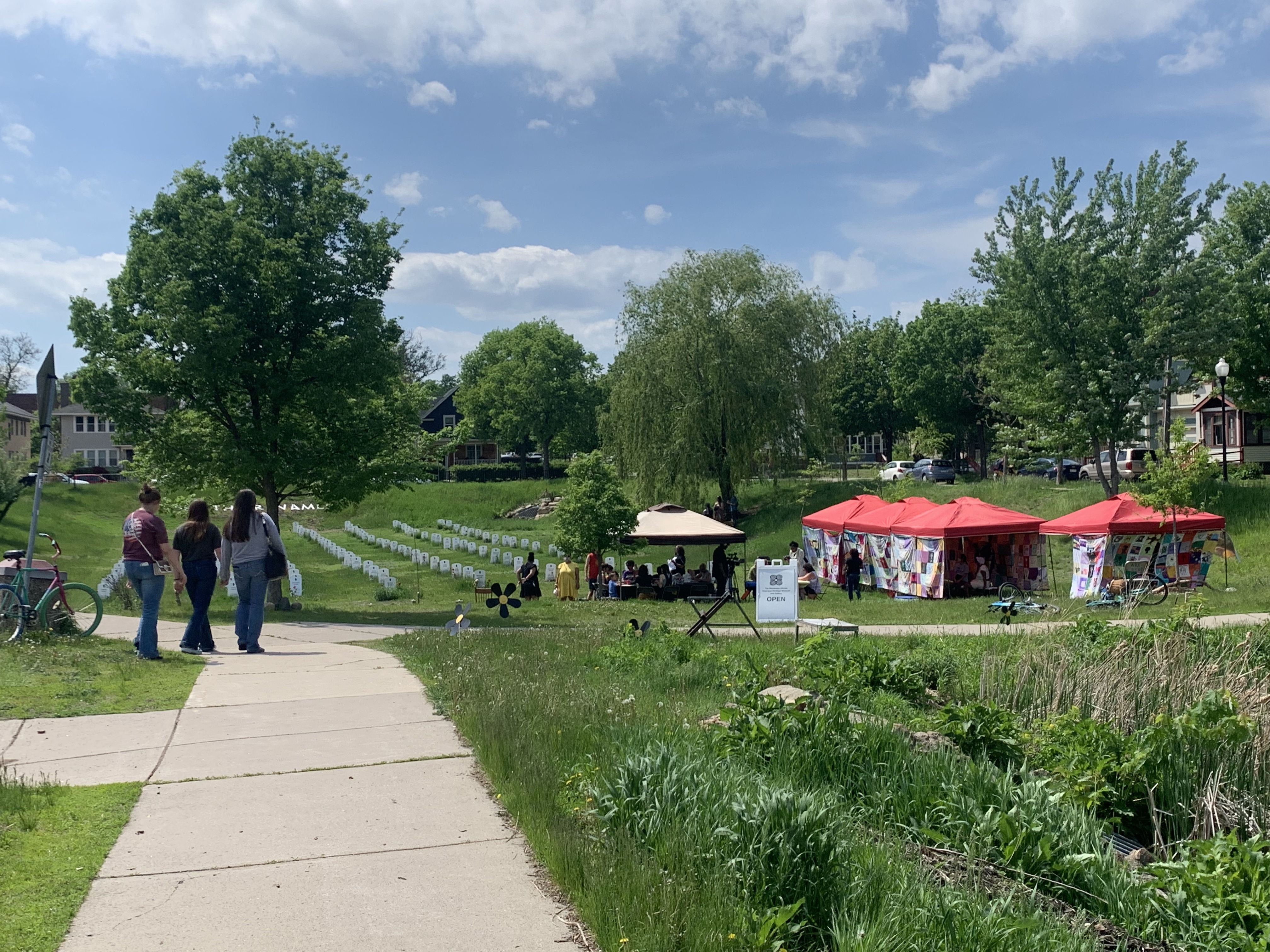 A landscape shot of the Say Their Names lawn.