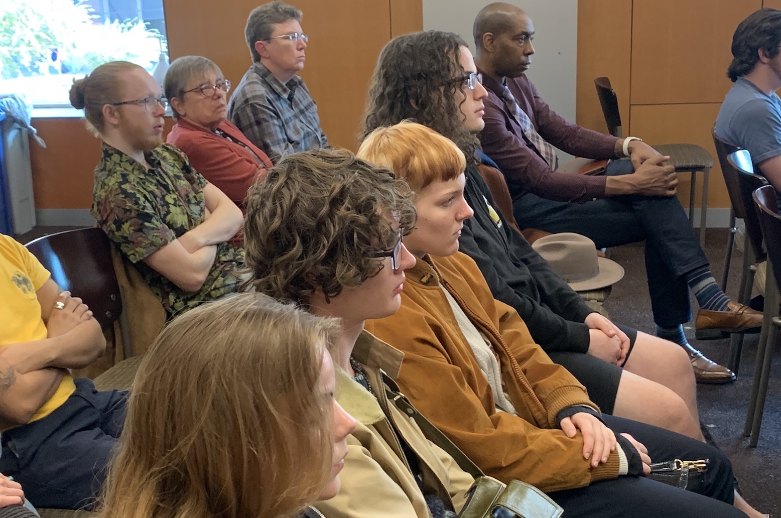 photo of a seated crowd.