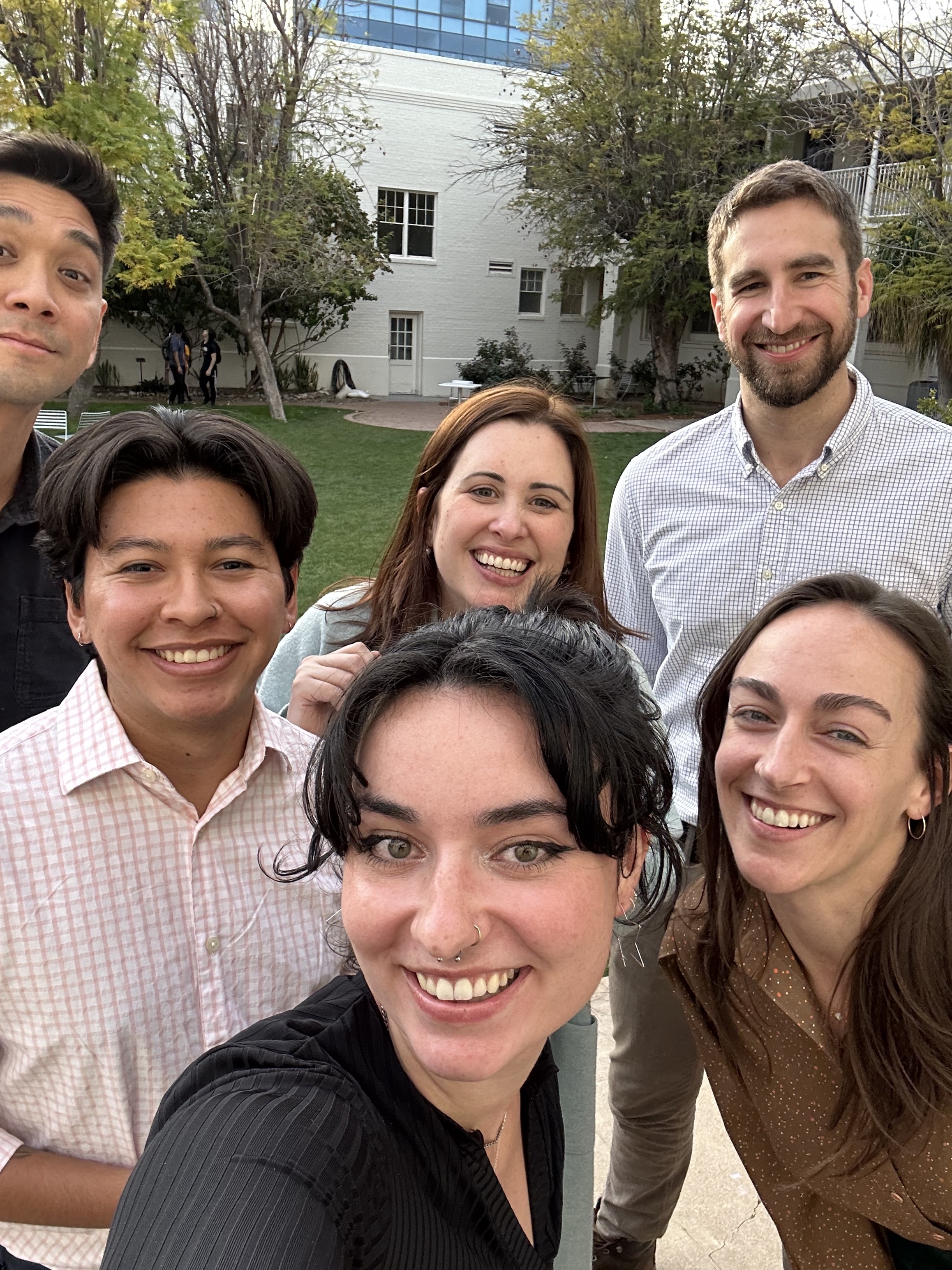 Selfie from a group of six people.