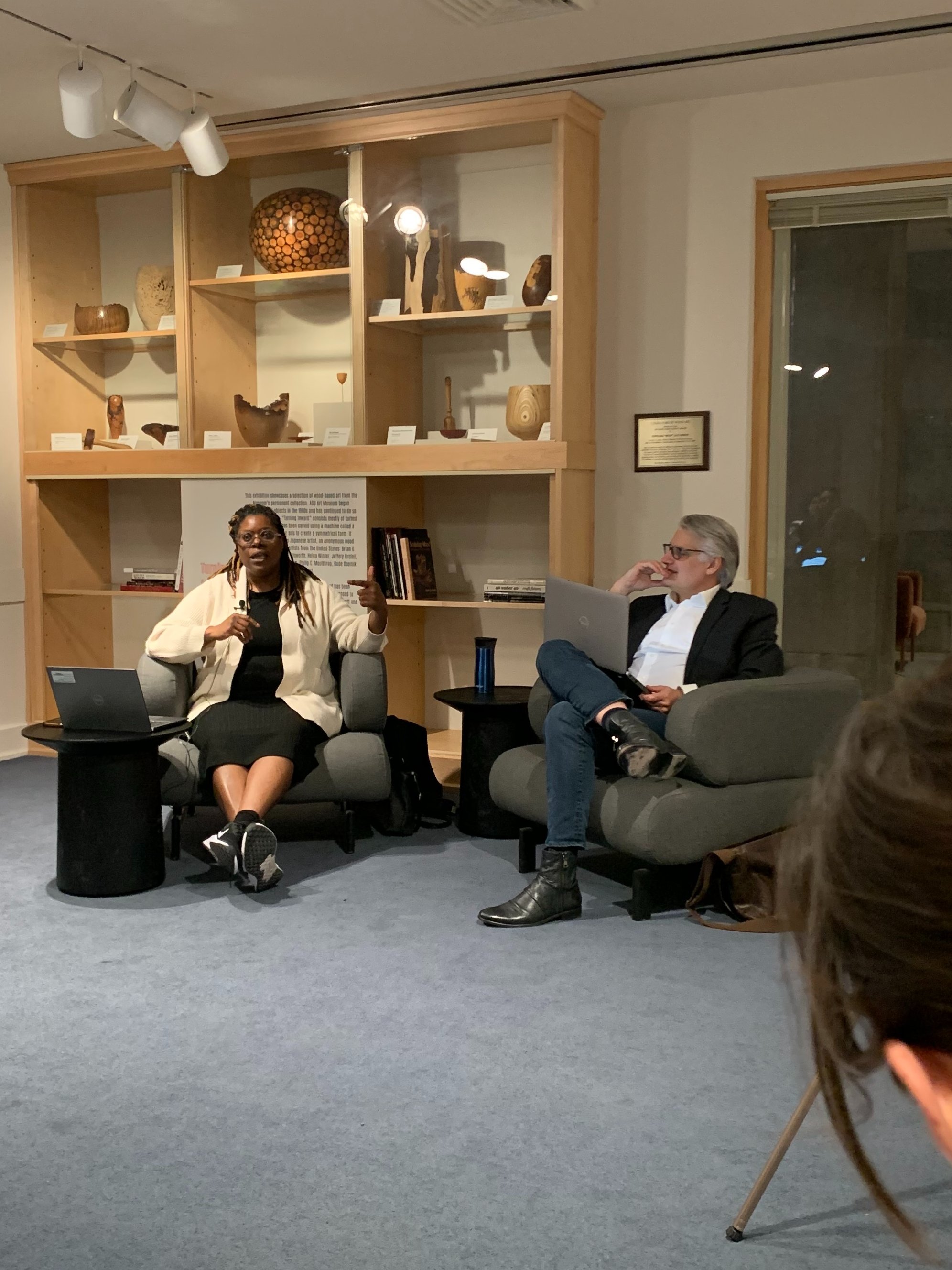 Deva Woodly and Michael McQuarrie speak during "The Politics of Care" on April 4, 2024.