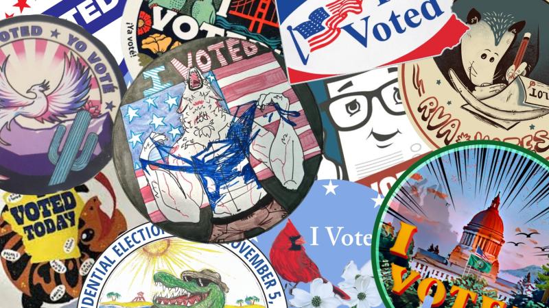 collection of "I Voted" stickers from across the US